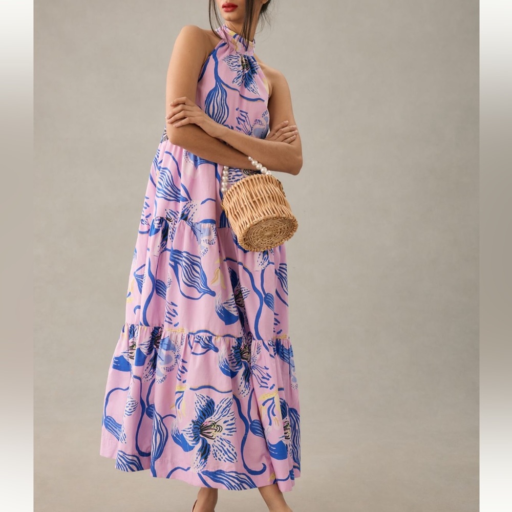 Anthropologie Sarah Gordon tiered halter midi dress
